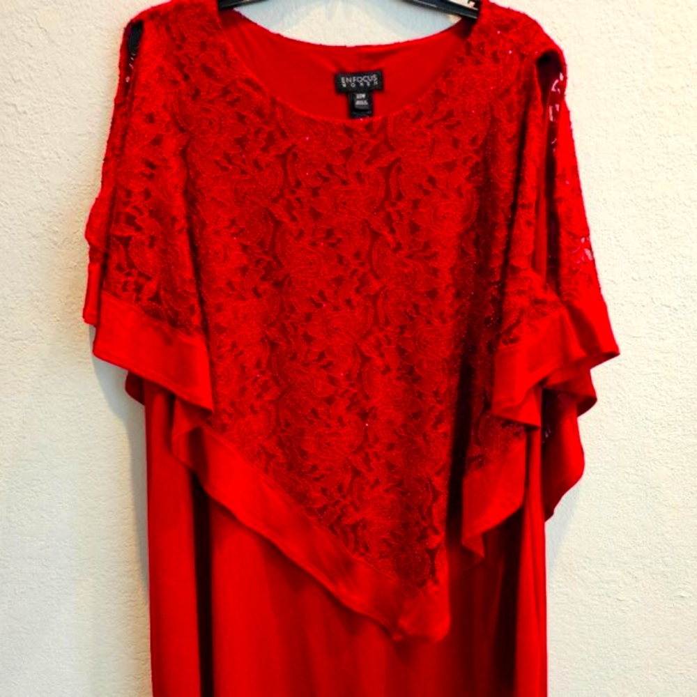 Impo Red Asymmetrical Lace Overlay Dress